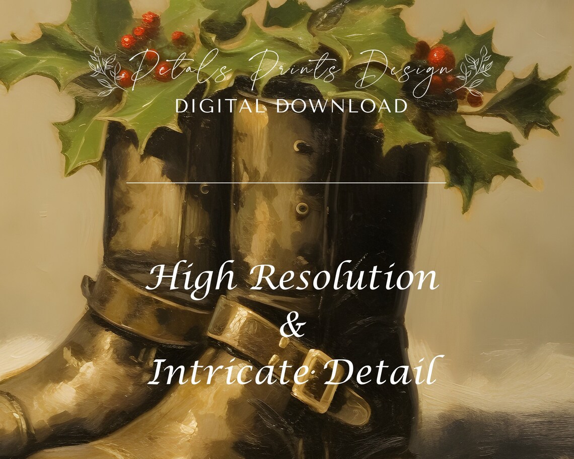 Vintage Boots with Holly Berries in Snow Christmas Still Life Poster - Image 3