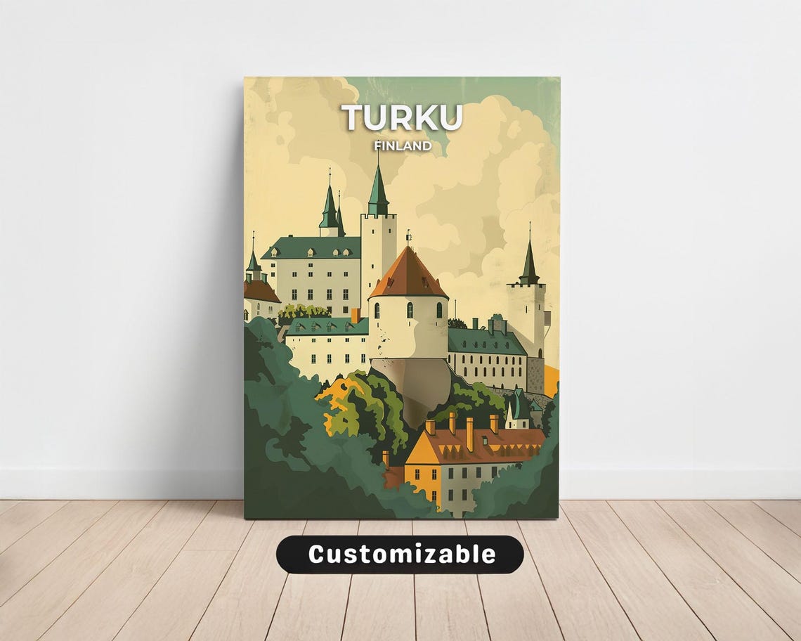 Turku Finland Medieval Castle Vintage Style Travel Poster Art