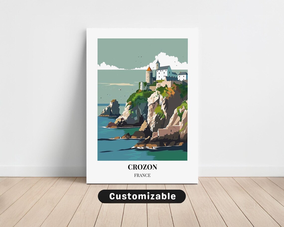 Crozon France Coastal Cliff Castle Fortress Vintage Travel Poster