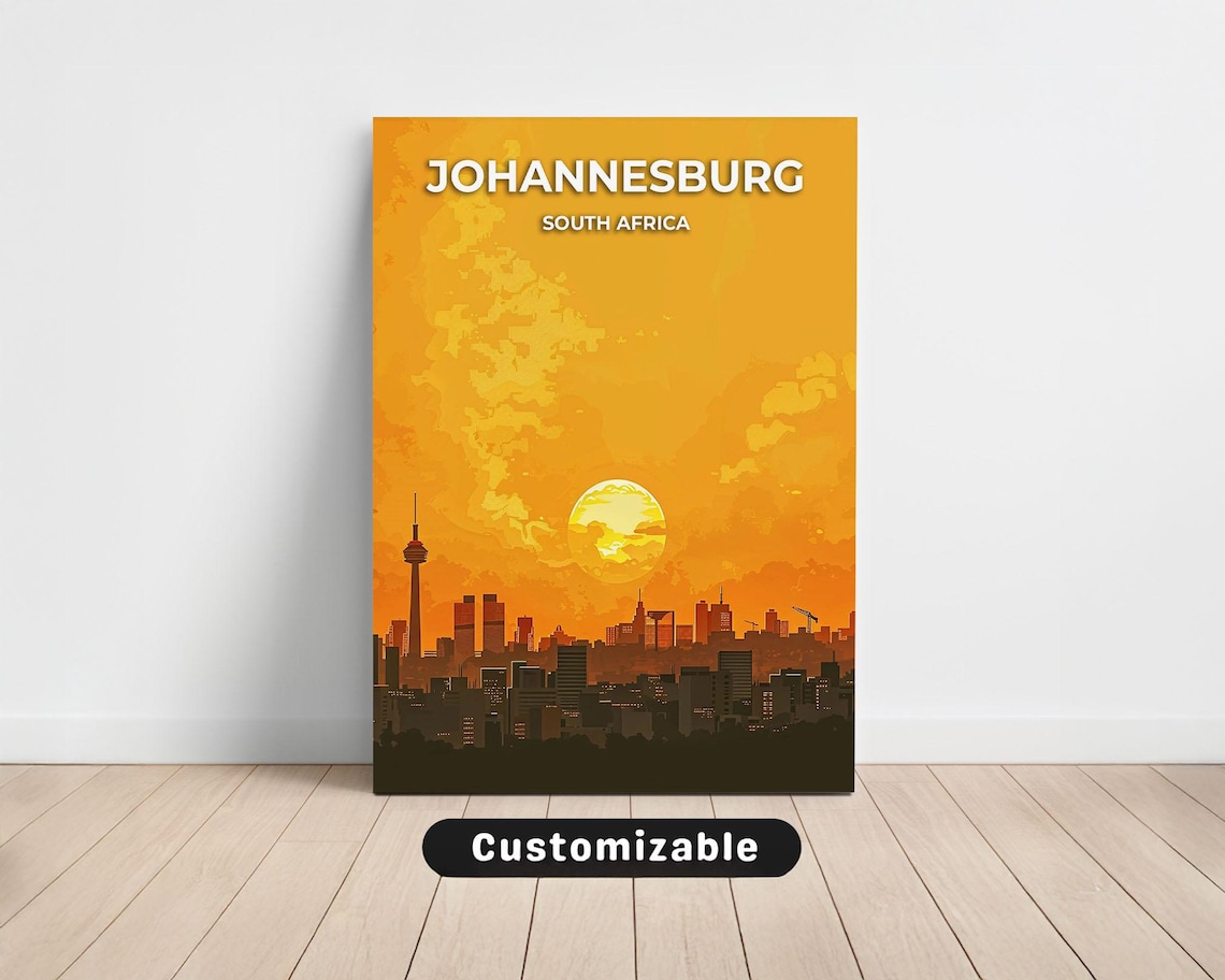 Johannesburg South Africa Sunset Skyline Travel Canvas Art Poster