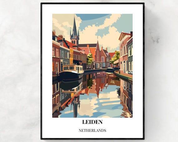 Leiden Netherlands Travel Poster, City Print