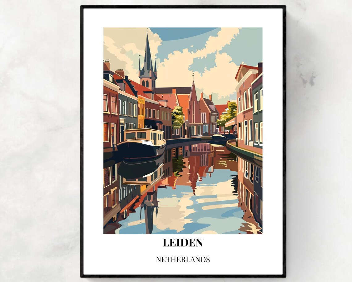 Leiden Netherlands Travel Poster, City Print