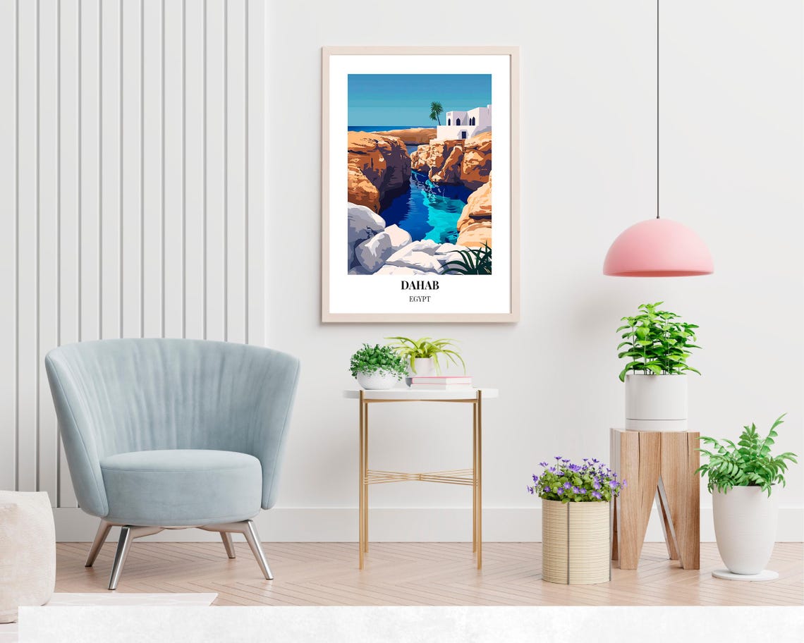 Dahab Egypt Rocky Sea Cove Turquoise Pool Cliff Villa Travel Poster - Image 2