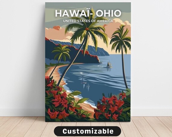 Hawai Ohio United States Palm Beach Custom Retro Travel Poster