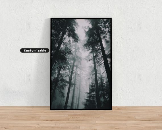 Dreamy Misty Forest In Minimalist Grey Tones Neutral Wall Art Print Modern Decor