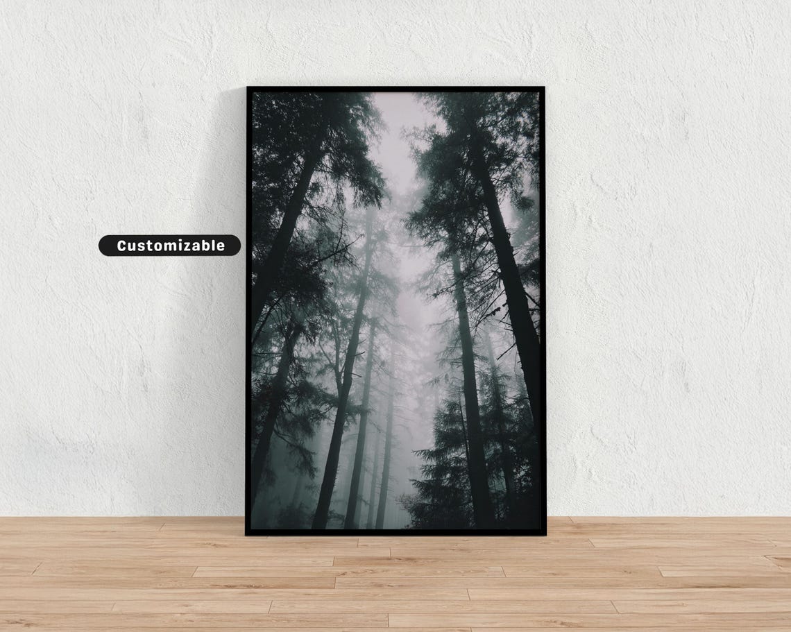 Misty Pine Forest Foggy Trees Moody Monochrome Nature Poster