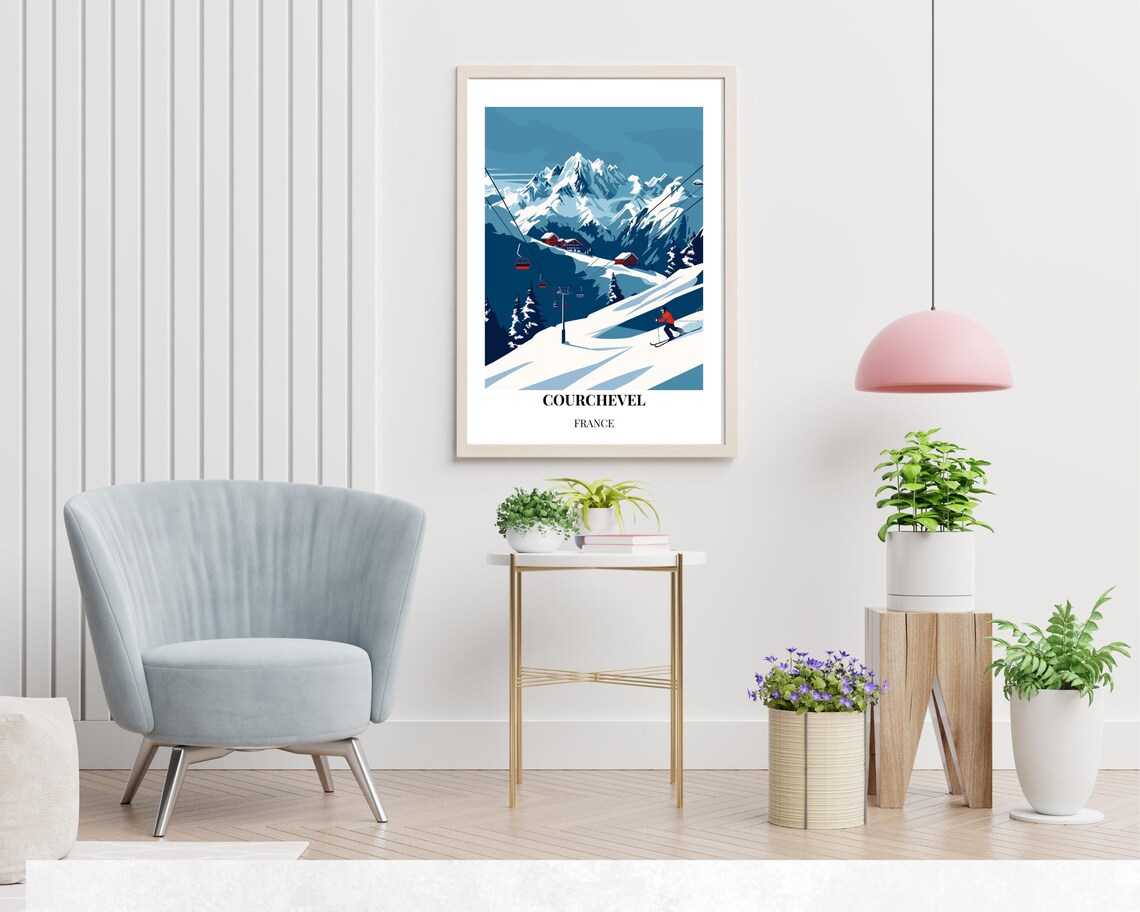 Courchevel France Skier Chairlift Alpine Snow Poster Artwork - Image 2