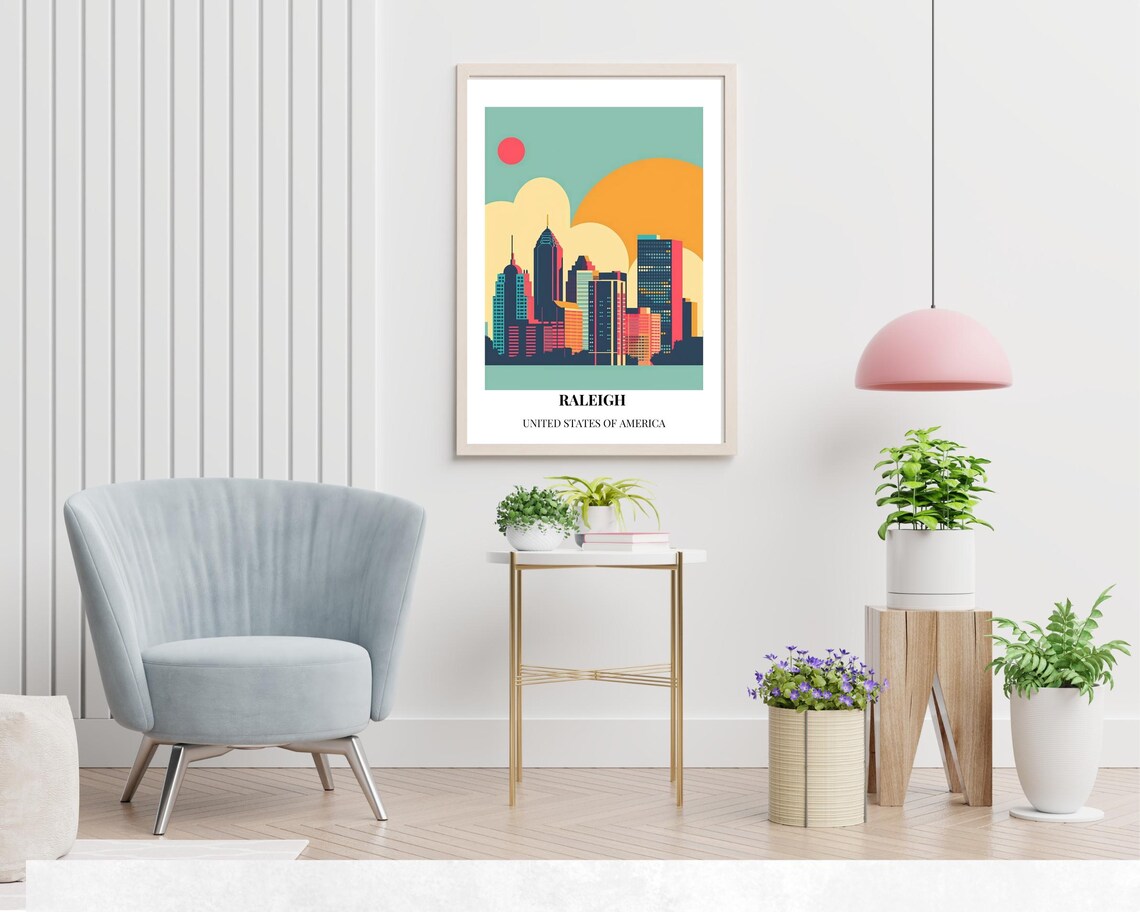 Raleigh North Carolina Bold Sunset Skyline City Travel Poster - Image 2