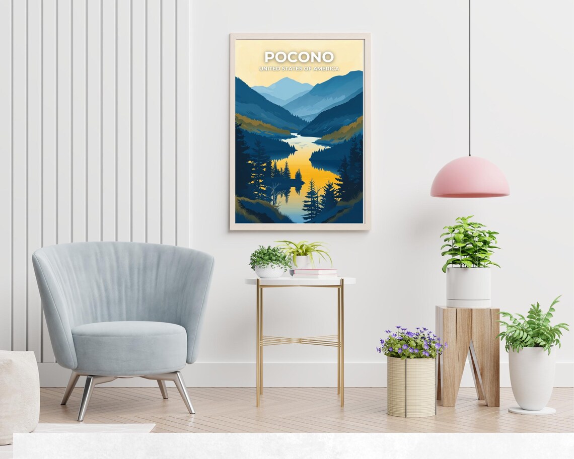 Pocono Mountains USA Lake Golden Sunset Pine Forest Landscape Poster - Image 2