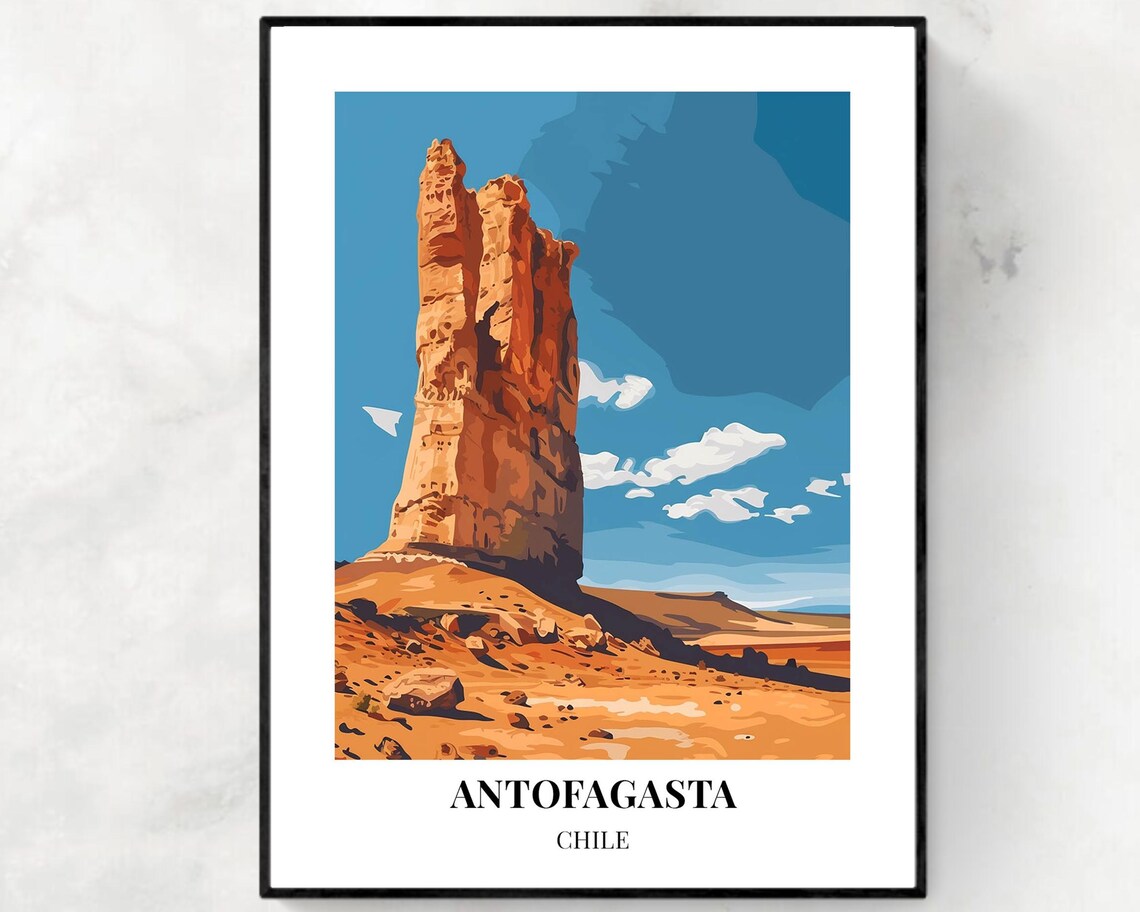 Antofagasta Chile Towering Red Desert Rock Pillar At Day Poster