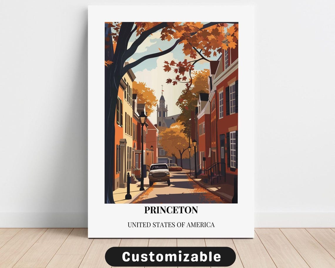 Princeton Fall Maple Street Historic Brick Houses Travel Poster