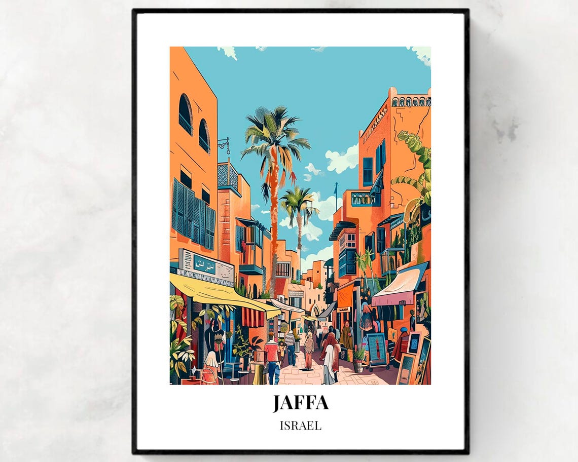 Jaffa Israel Flea Market Colorful Orange Street Shops Travel Poster