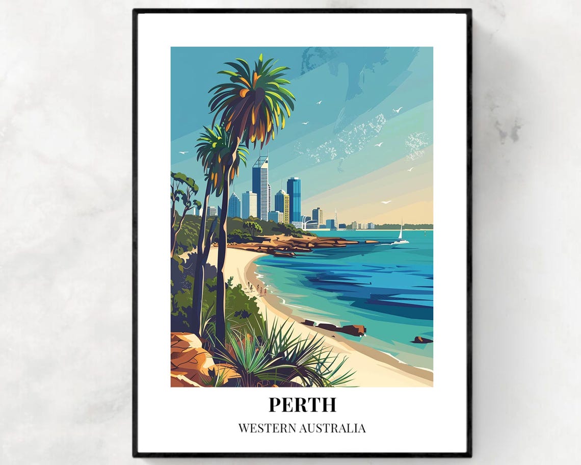 Perth Western Australia Palm Beach Cove City View Travel Poster