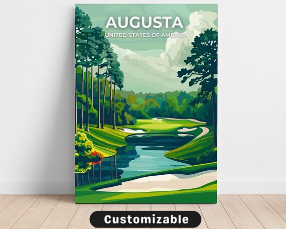 Augusta Golf Course Green Fairways Water Pond Travel Poster Artwork