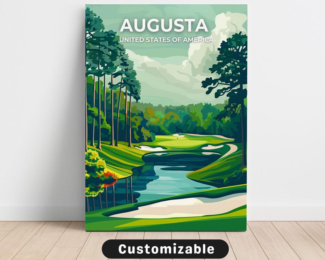 Augusta Golf Course Green Fairways Water Pond Travel Poster Artwork