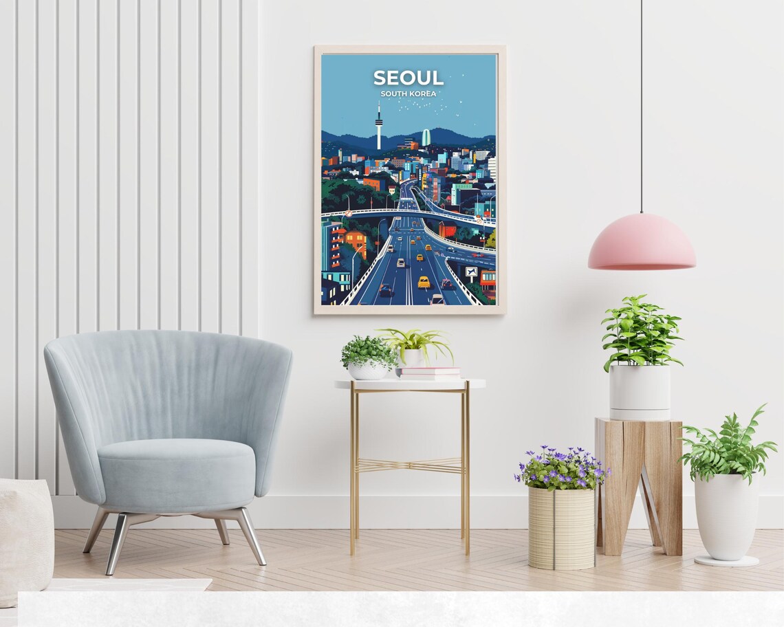 Seoul Bustling City Highway With N Seoul Tower South Korea Poster - Image 2
