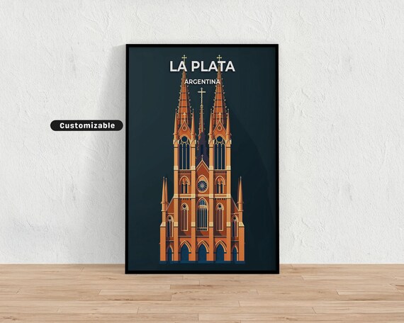 La Plata Argentina Cathedral Midnight Blue Custom Travel Poster