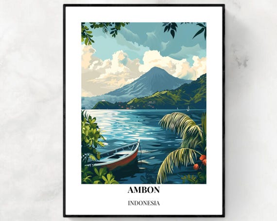 Ambon Bay Travel Poster, Ambon Indonesia City View