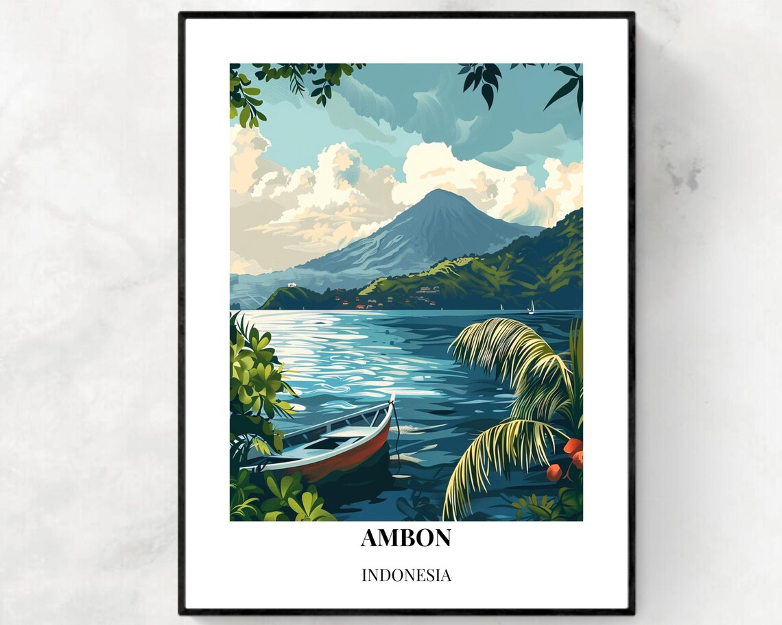 Ambon Bay Travel Poster, Ambon Indonesia City View