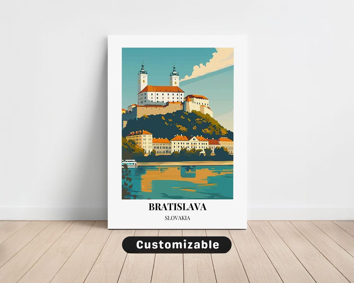 Bratislava Castle Slovakia Vintage Danube River Travel Poster