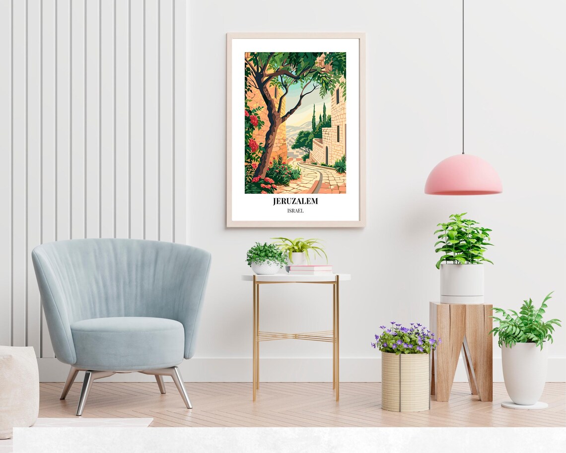 Jerusalem Israel Old City Blooming Alley Stone Lane View Travel Poster - Image 2