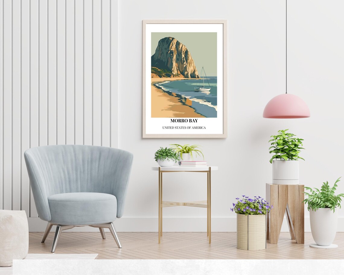 Morro Bay California Morro Rock Sailboat Coastal Travel Poster - Image 2