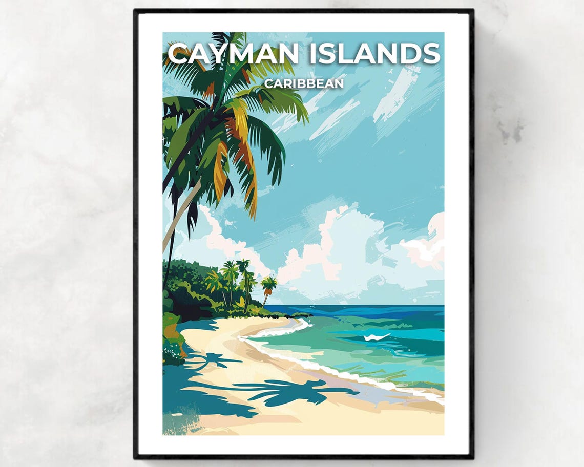 Cayman Islands Caribbean Palm Shadow Sandy Beach Waves Poster