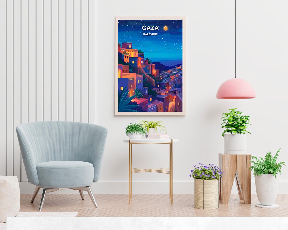 Gaza Hillside City Night Lights Moonlit Starry Panorama Poster - Image 2
