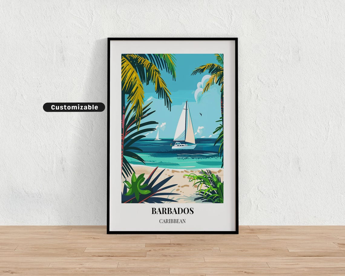 Barbados Caribbean Travel Poster Custom Wall Art