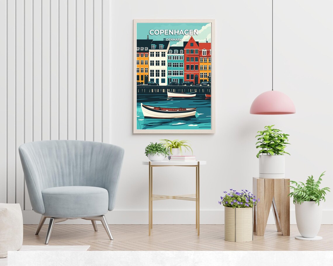 Copenhagen Denmark Colorful Harbor Houses Boats Travel Poster - Image 2