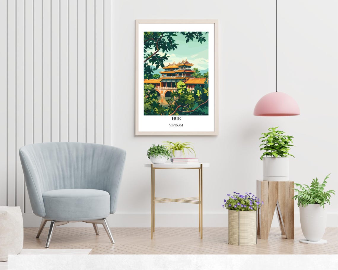 Hue Vietnam Imperial Palace Through Green Trees Travel Poster - Image 2