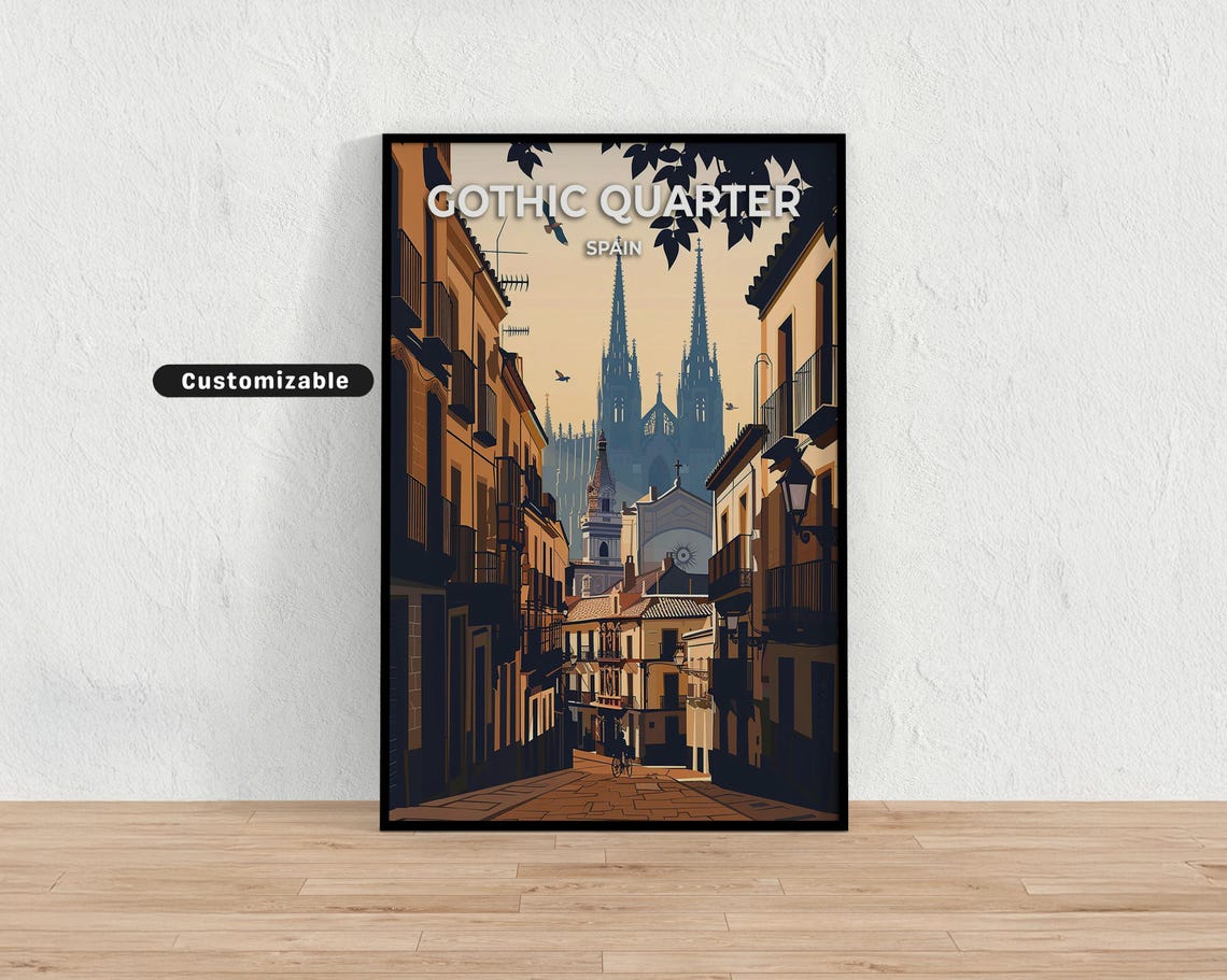 Gothic Quarter Spain Old Town Cathedral Street Travel Poster
