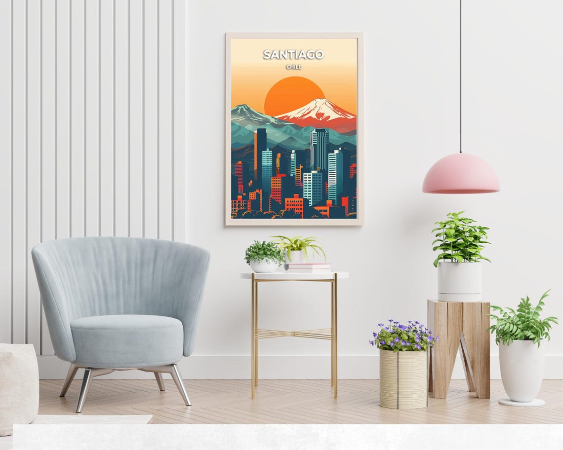 Santiago Chile Sunset Skyline Poster with Snowcapped Andes Mountains - Image 2