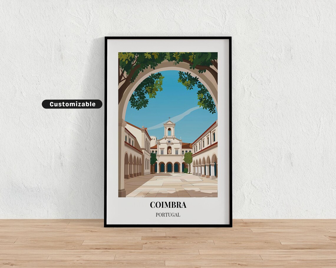 Coimbra Portugal Courtyard Archway Old Town Vintage Travel Poster