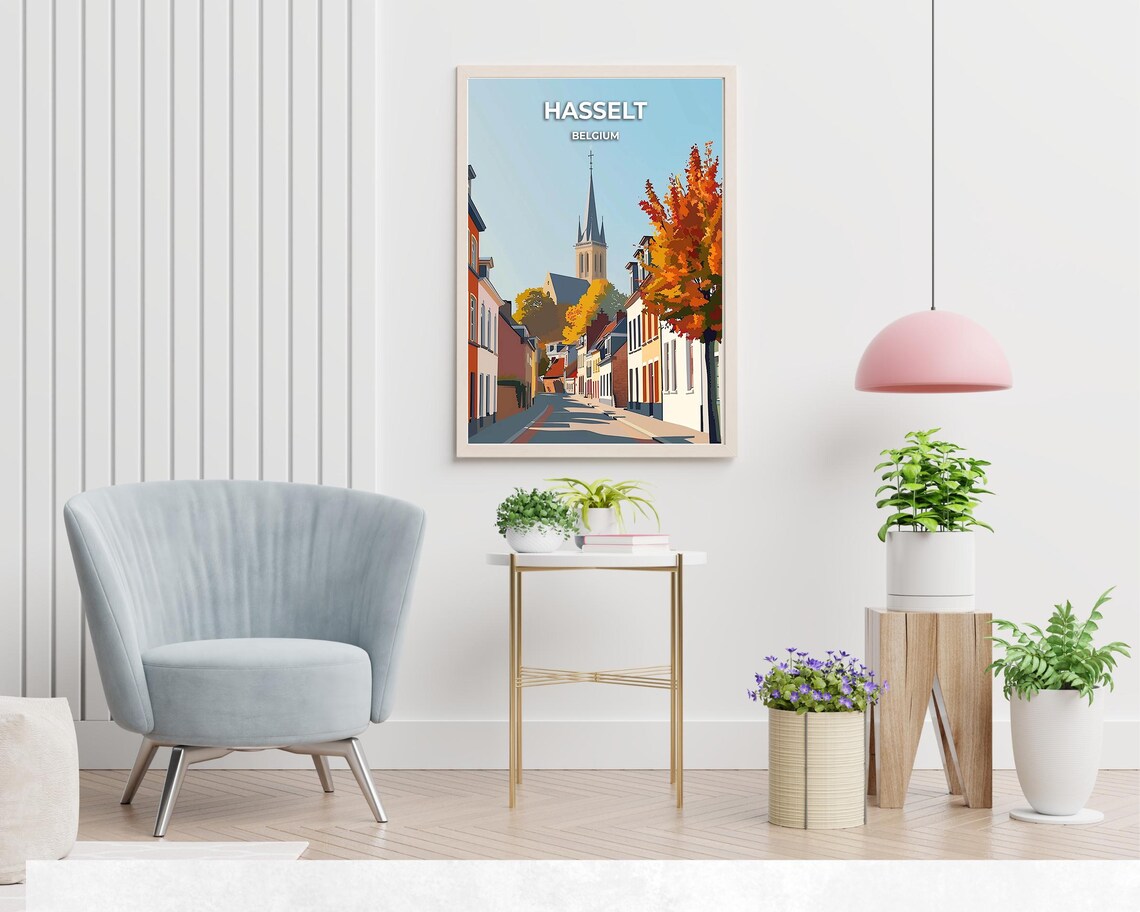 Hasselt Belgium Church Spire Street Autumn Vintage Travel Poster - Image 2