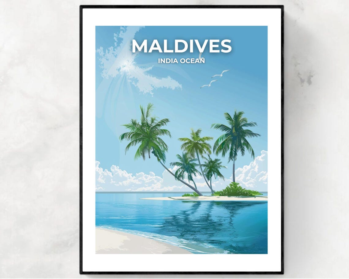 Maldives Tropical Island Palms White Sand Beach Travel Poster