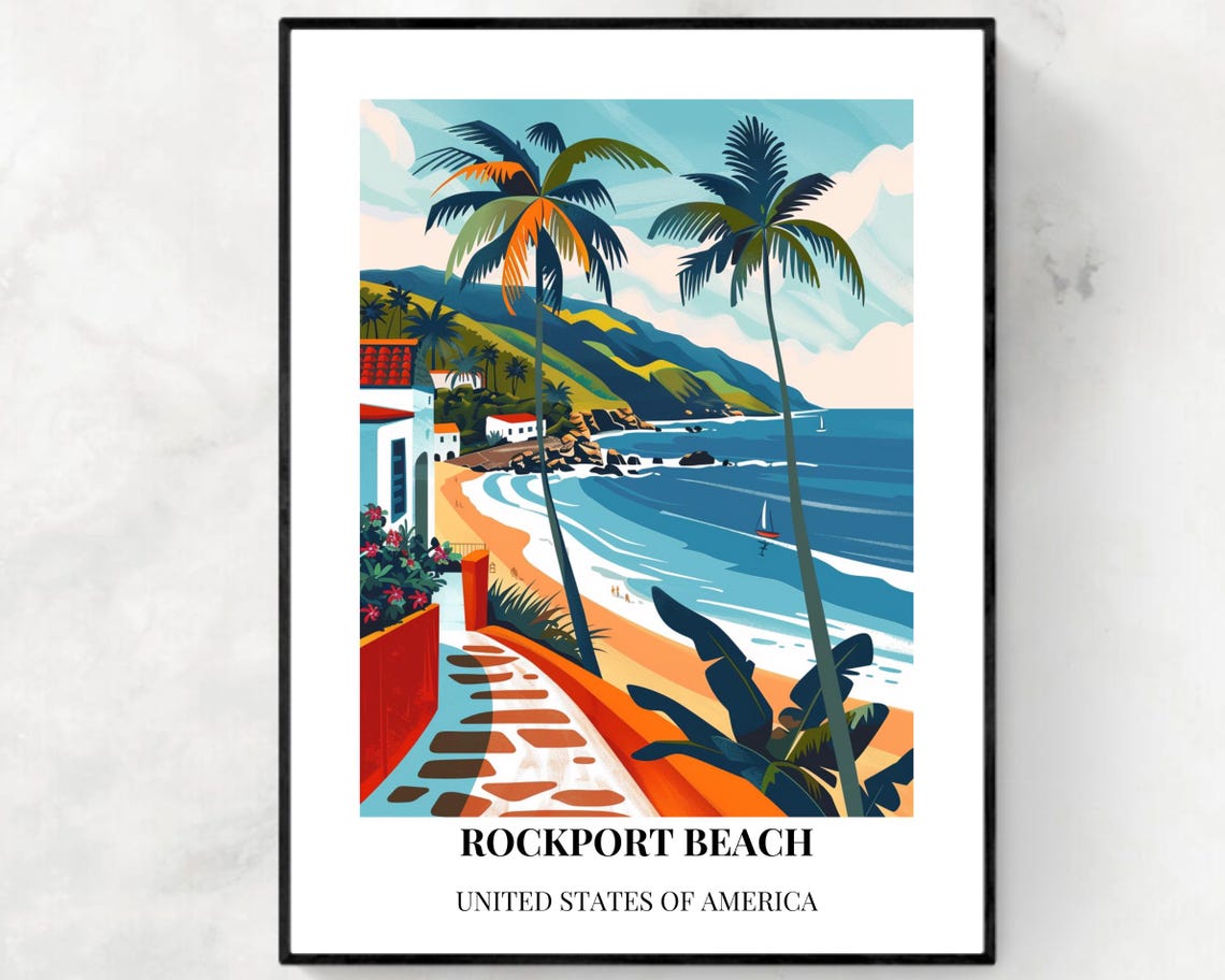 Rockport Beach Palm Boardwalk Gulf Coast Texas Travel Poster