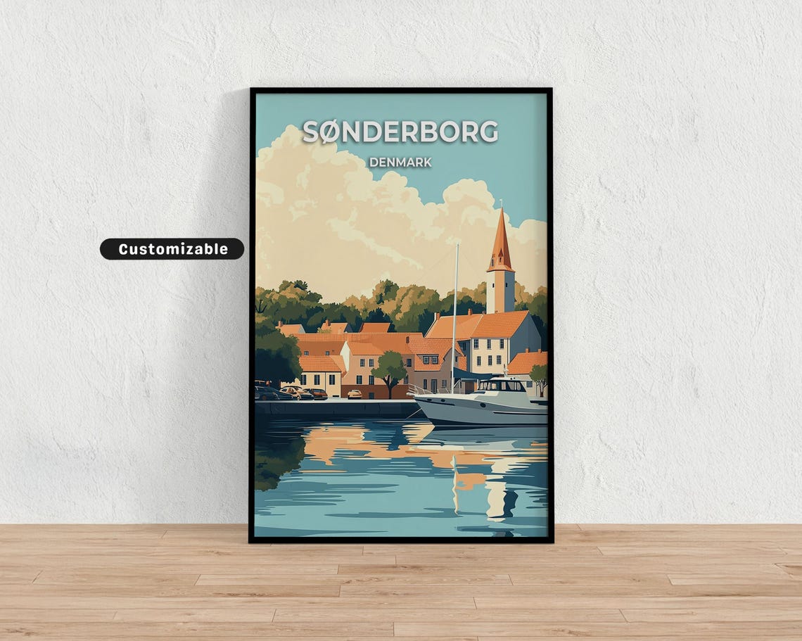 Sønderborg Denmark Harbor Church Customizable Vintage Travel Poster