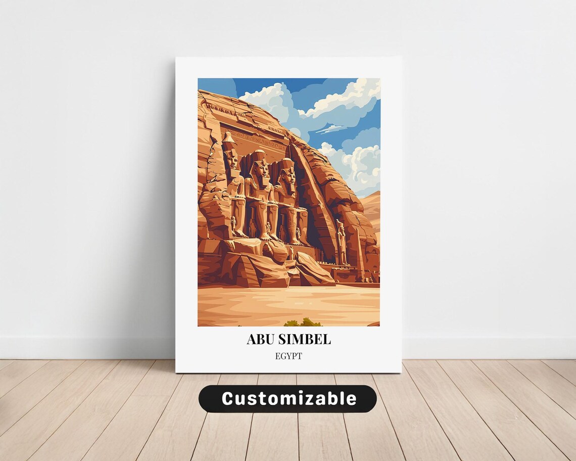 Abu Simbel Egypt Rock Temple Colossi Pharaoh Vintage Travel Poster