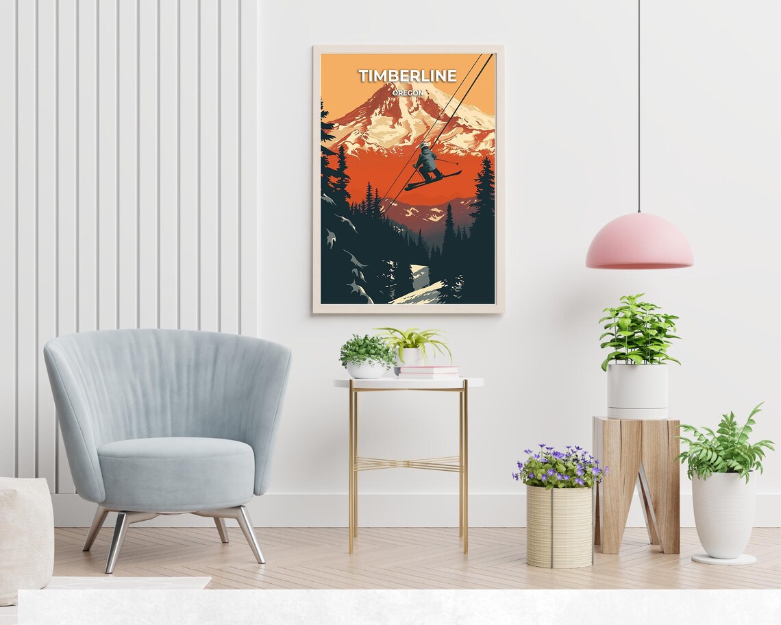 Timberline Oregon Mt Hood Sunset Chairlift Skier Slopes Ski Poster - Image 2