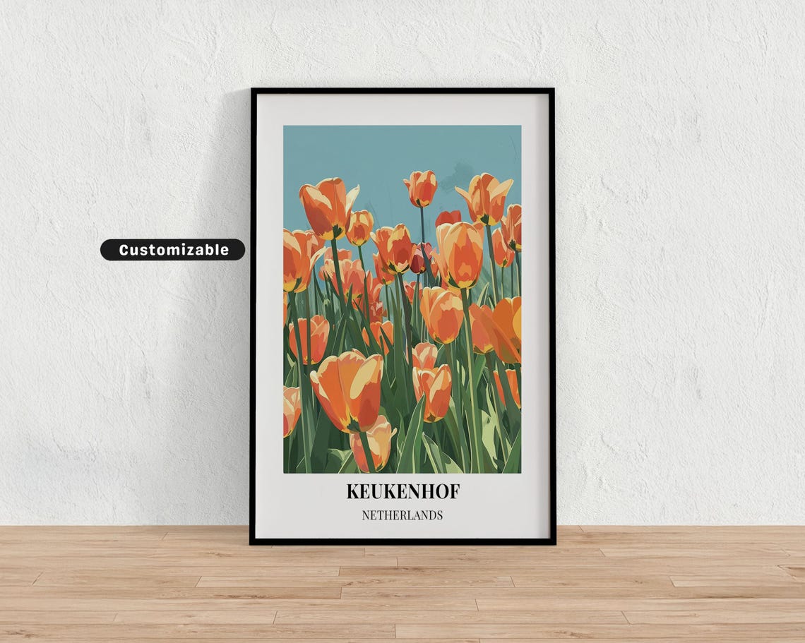 Keukenhof Netherlands Orange Tulip Field Bloom Spring Travel Poster