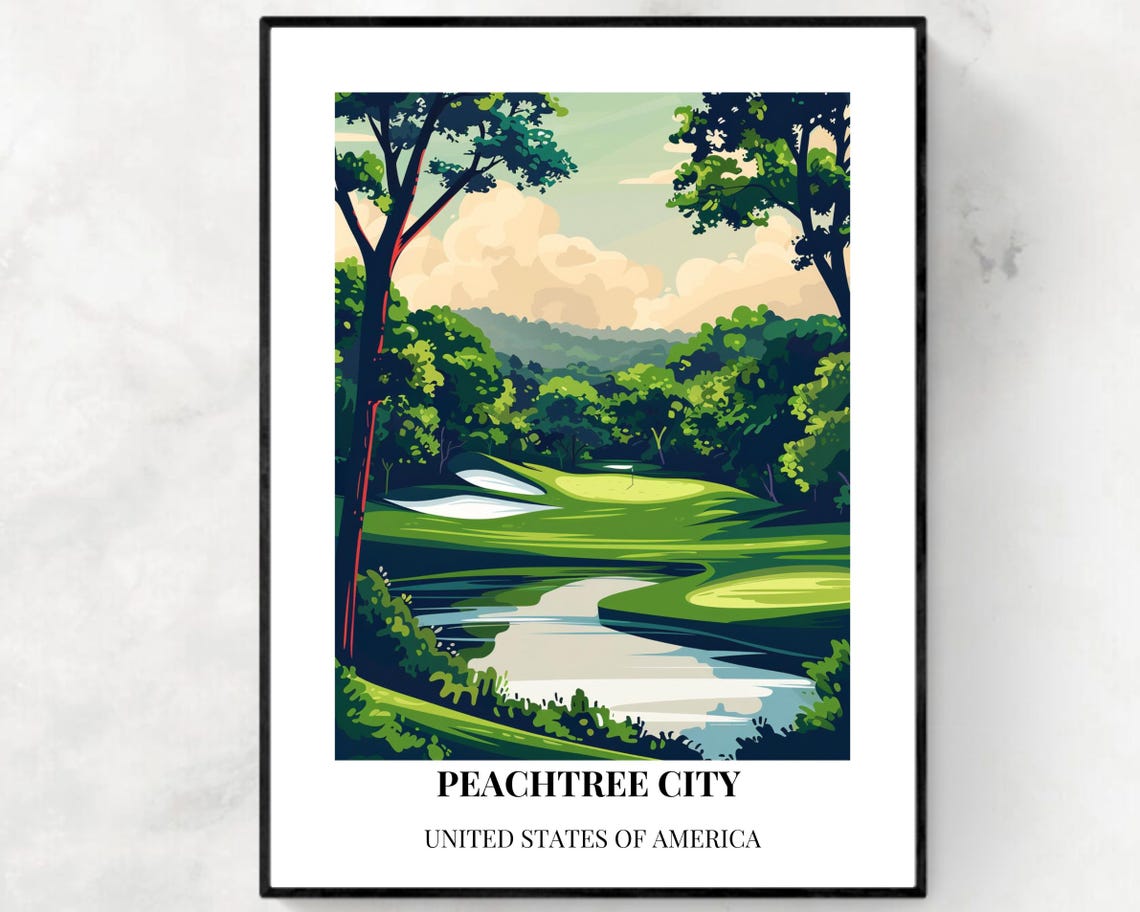 Peachtree City Georgia Golf Course Lakeside Fairways Sunset Art Poster