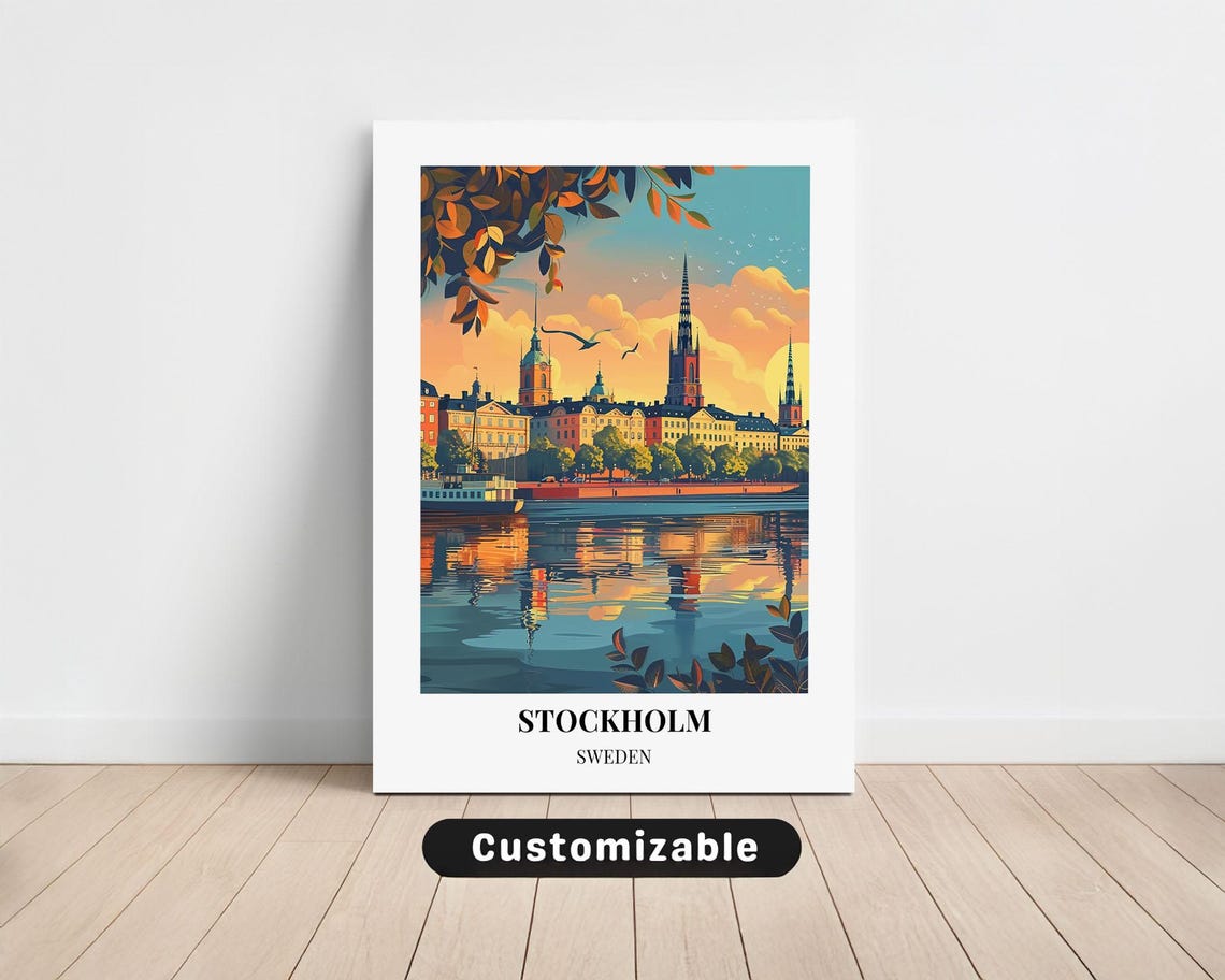 Stockholm Sweden Waterfront Old Town Customizable Travel Poster