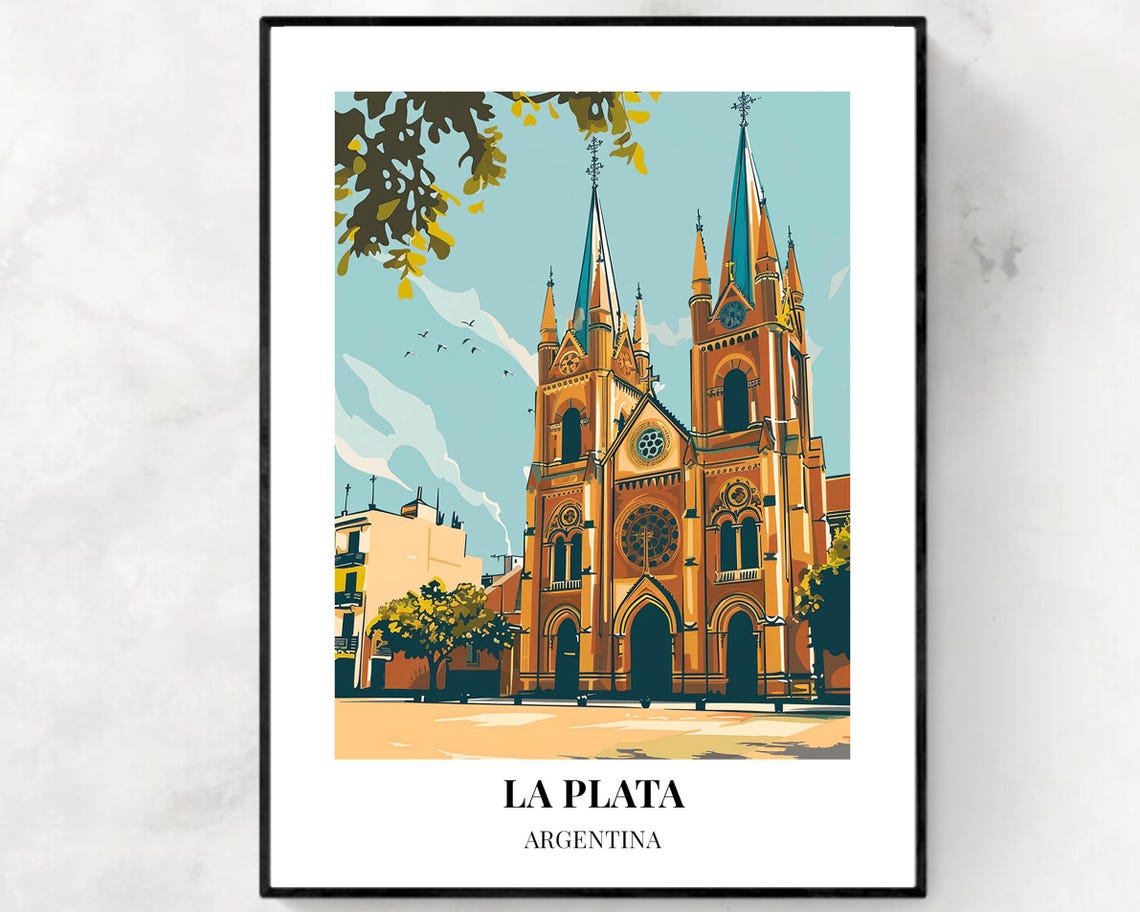 La Plata Argentina Historic Cathedral Sunlit Plaza Daytime Poster