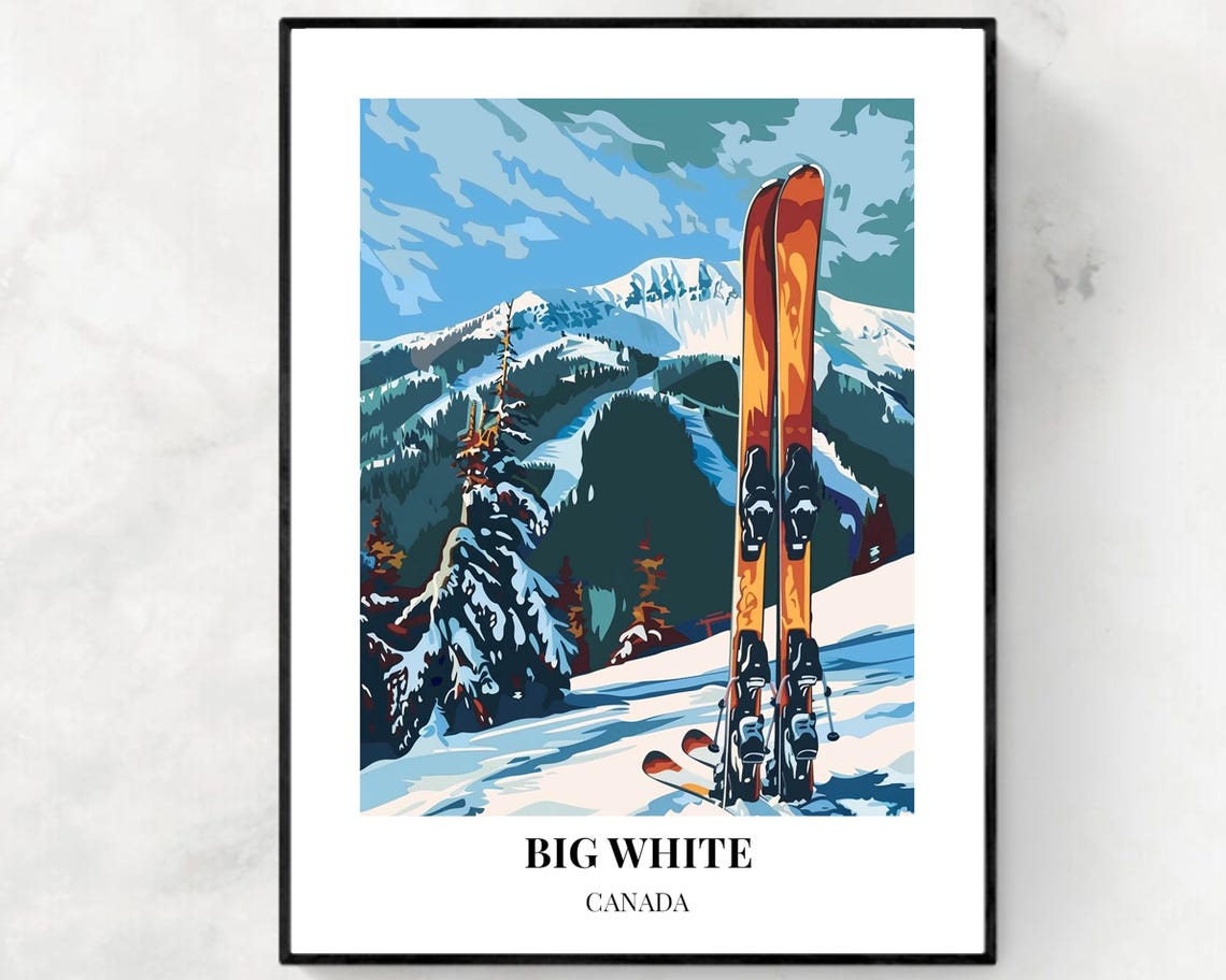 Big White Canada Skis Standing in Fresh Powder Morning Poster