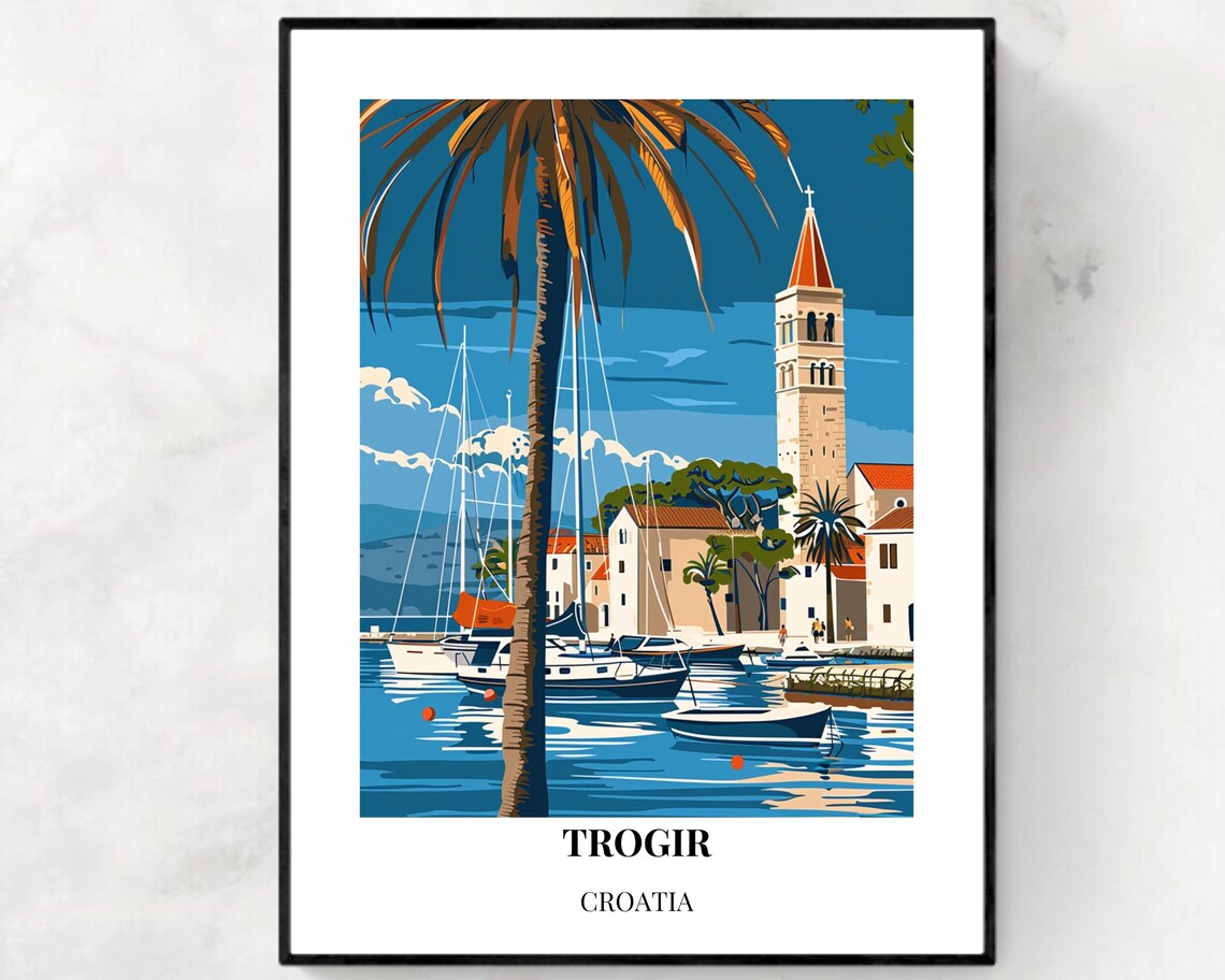 Trogir Croatia Old Harbor Bell Tower Sailboats Travel Poster
