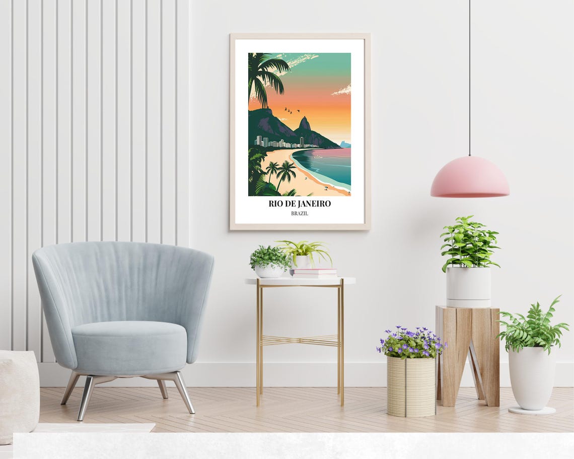 Rio De Janeiro Brazil Dusk Beach Corcovado Sugarloaf Skyline Poster - Image 2