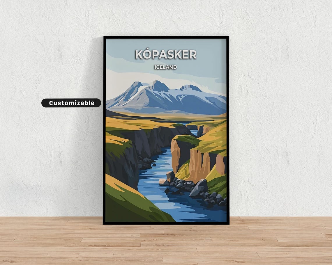 Kopasker Iceland River Canyon Mountain Wilderness Travel Poster