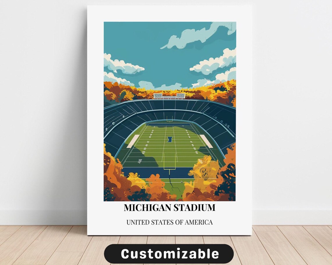 Michigan Stadium Football Field Autumn Trees Stadium Travel Poster