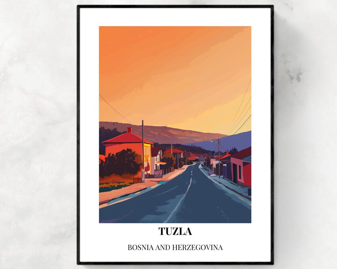 Pannonian Salt Lakes Travel Print Wall Art Tuzla Bosnia And Herzegovina City Print Pannonian Salt Lakes Travel Gift